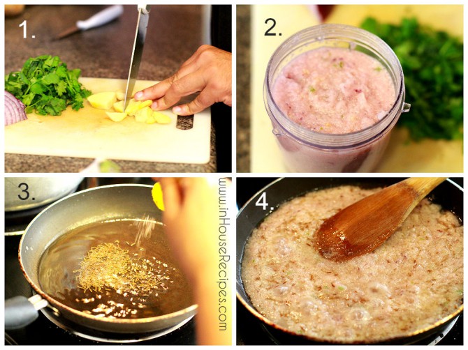 Chopping, grinding, frying veggies for Indian Tadka