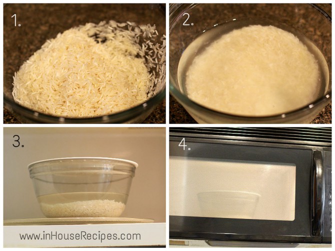 Add 2 cups of water for each cup of rice – cooking rice in microwave