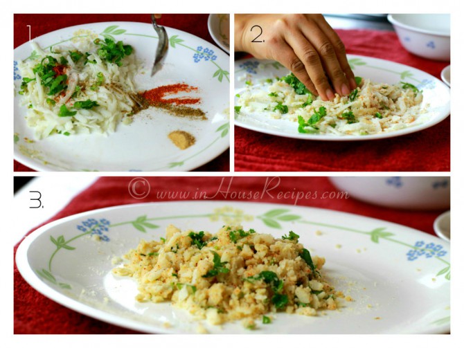 Grate potato and mix all spices