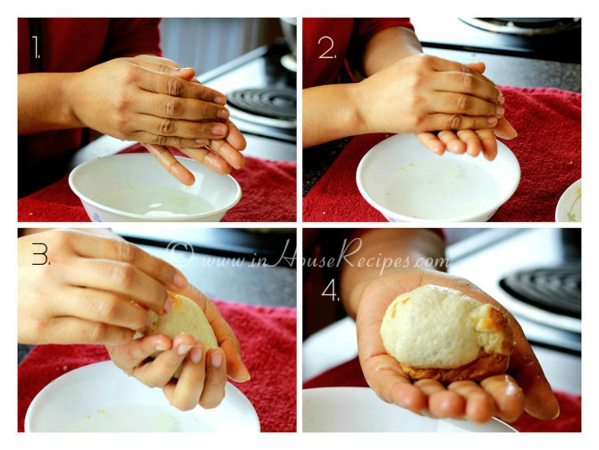 Roll bread slice to embed potato mixture inside bread slice