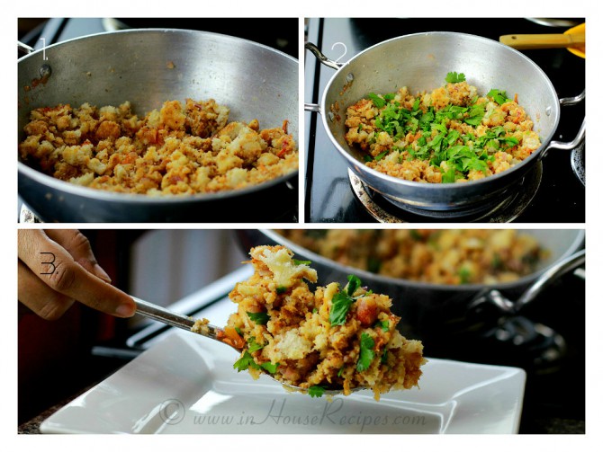 Garnish bread poha with coriander leaves