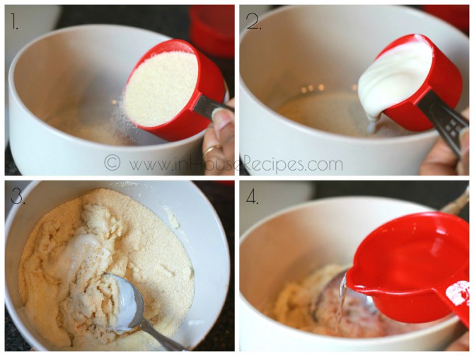 Mix Sooji and curd in a bowl