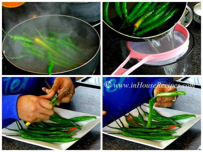 Boil Green chili for Rai Achar