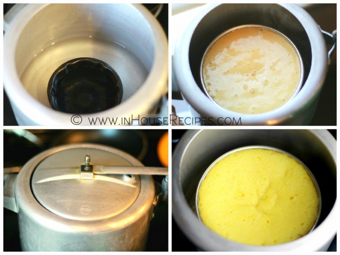 Add water into cooker to steam dhokla