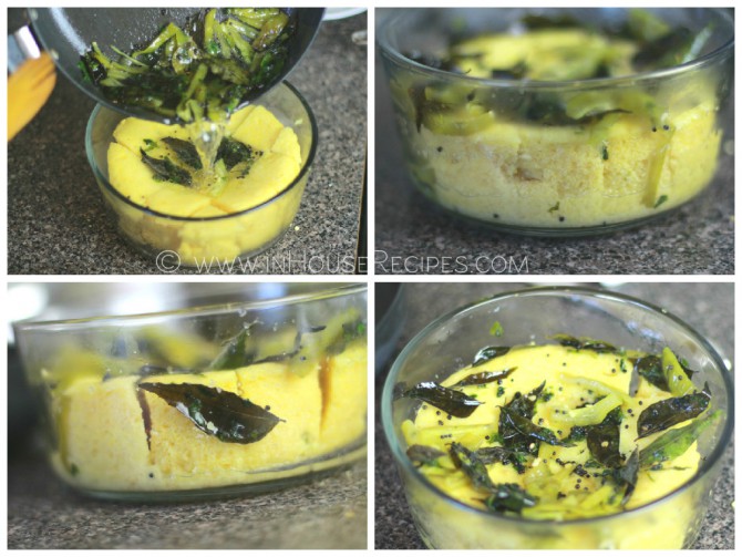 Pour dhokla tadka on all pieces evenly