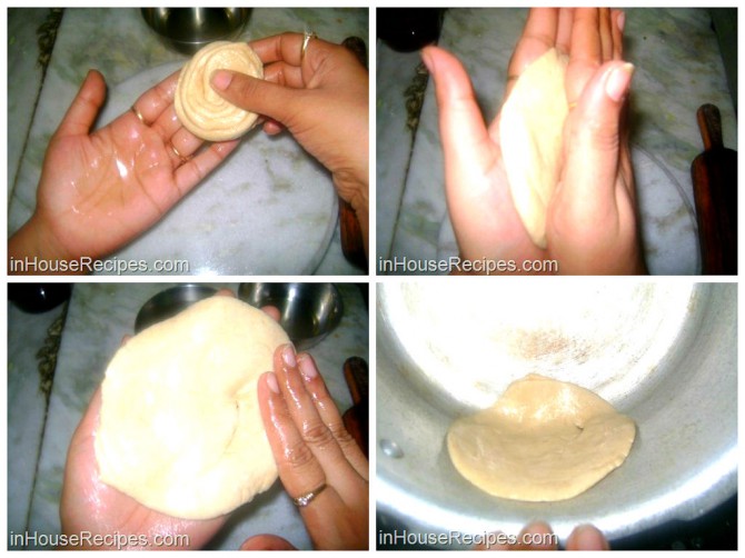 Stick paratha on cooker wall