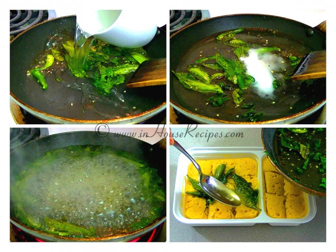 Pour tadka on dhokla Pour tadka on dhokla