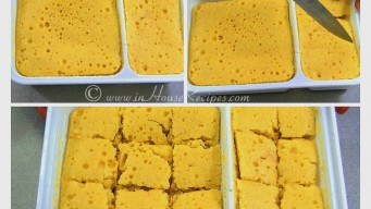 Slicing Dhokla into square pieces Slicing Dhokla into square pieces