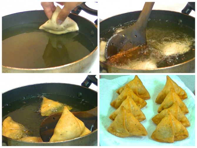 Frying aloo Samosa