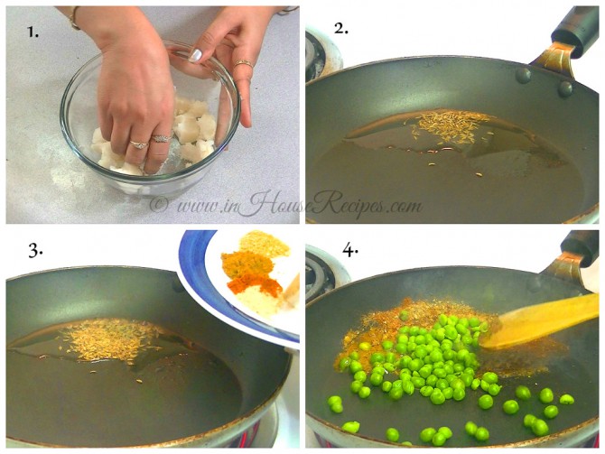 Roasting peas with jeera for Samosa