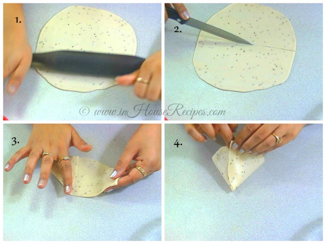 Rolling Samosa dough and cutting cones