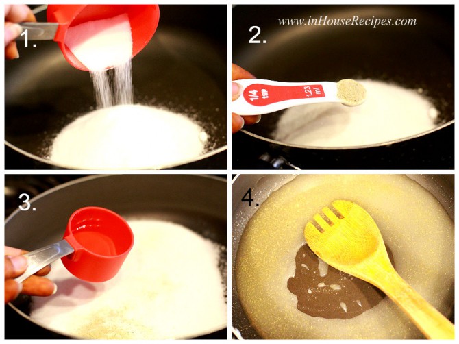 Add sugar, water, cardamom to pan for kaju katli