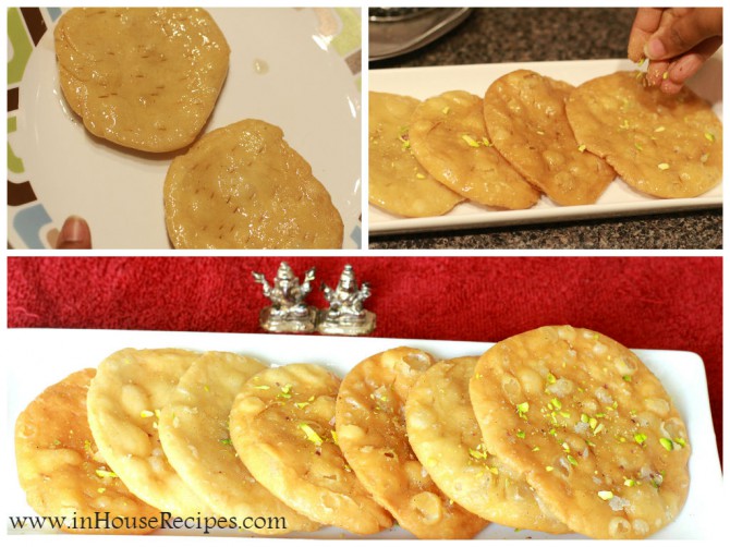 Garnish sweet mathri with Pistachio