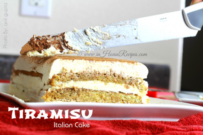 Cutting Tiramisu cake pieces