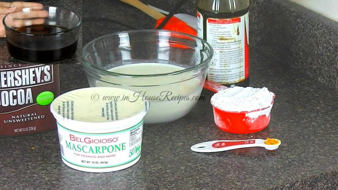 Ingredients for Tiramisu cake topping