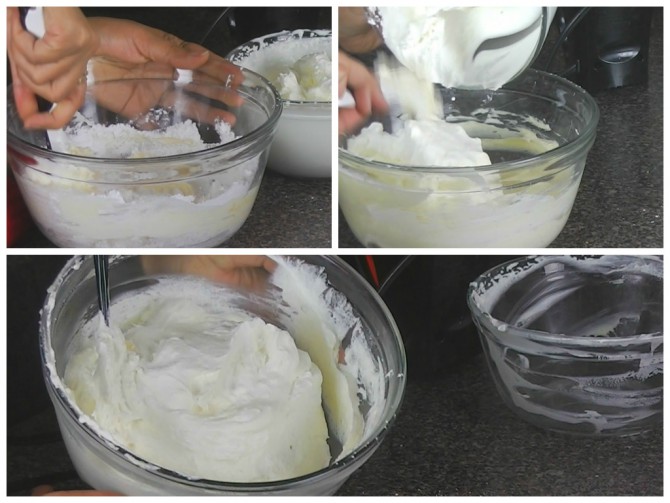 Mixing cheese with whipped cream