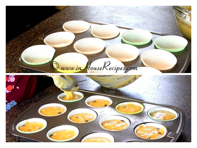 Baking tray is ready for banana cupcake