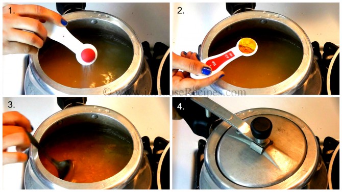 Add Turmeric, close cooker lid Add Turmeric, close cooker lid